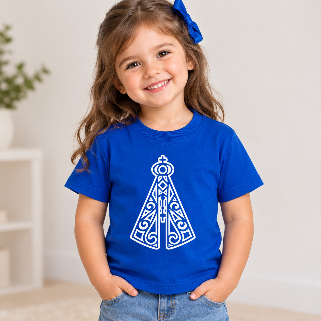 Camiseta Infantil Estampada Nossa Senhora Aparecida  Blusa Religiosa Fé Católica 100% Algodão