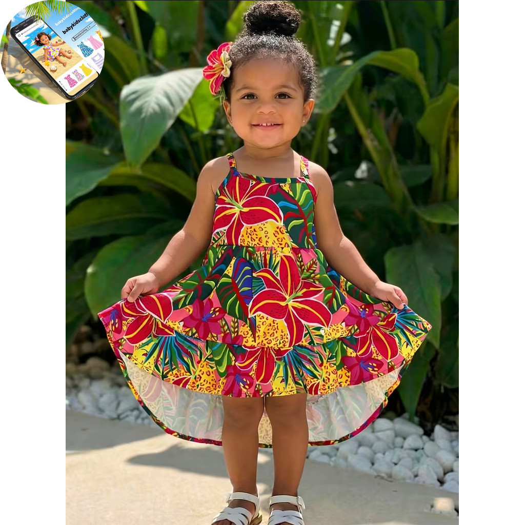 Vestido Longo Bebê Menina Florido Estampado Regata 6 meses a 3 anos Festa Aniversario Batizado Passeio