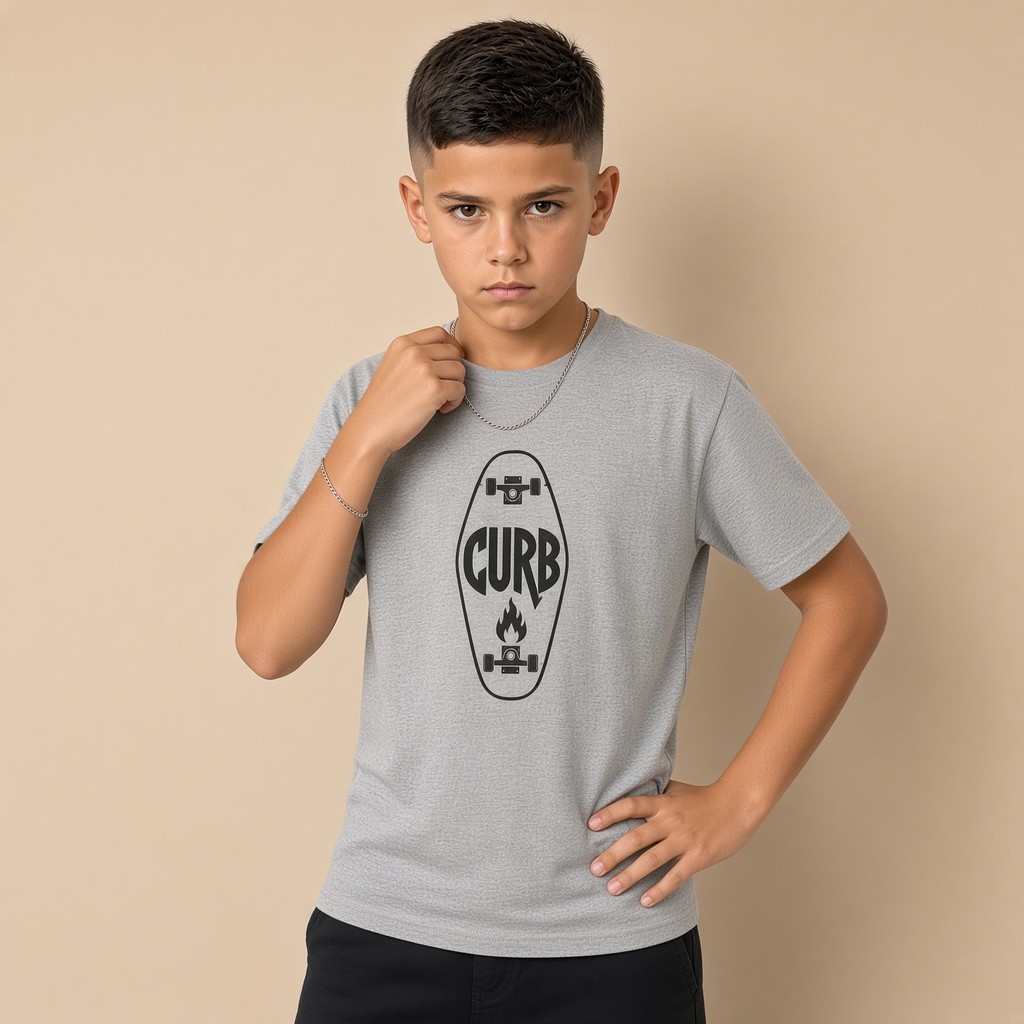 Camiseta Infantil e Jovem Estampada Skate Curb 100% Algodão Premium Criança Personalizada Unissex Blusa Camisa Jovem