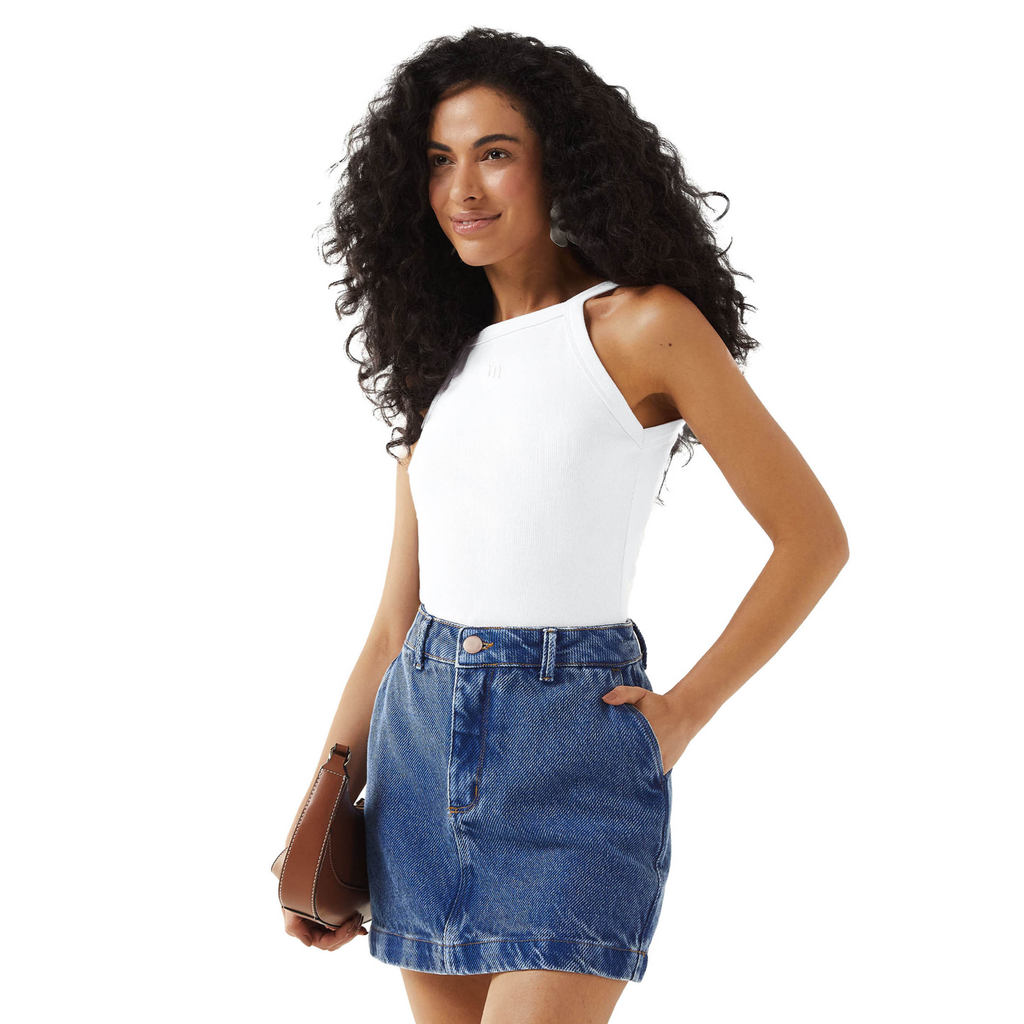 Saia Feminina Jeans Curta Reta Marialícia Azul