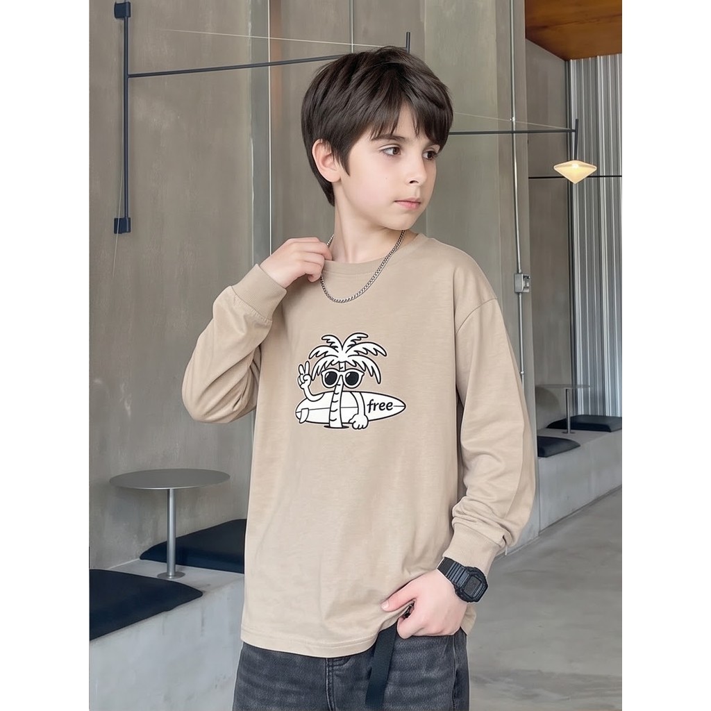 Meninos Tropical Coco Prancha De Surf Impressão Manga Longa Camiseta 100 % Algodão Crianças Tripulação Pescoço Casual Us