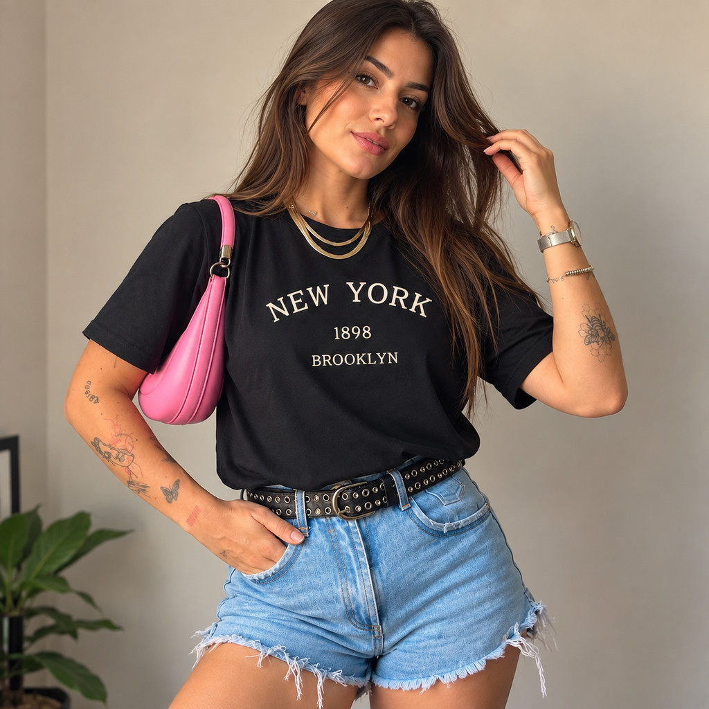 Camiseta Masculina Feminina Unissex Blusinha Casual Camiseta Básica Camisa Algodao Moda New York 1898 Algodão