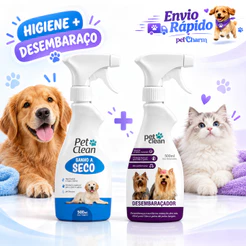 Kit Banho A Seco + Desembaraçador De Pelos Para Cachorro E Gato Pet Clean 500ml