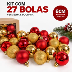 Kit 27 Bolas 6CM Vermelha Dourada Decoração De Natal Árvore Enfeite Natalino