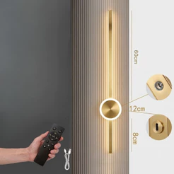 Luminária de Parede Recarregável Sem Fio LED 24W Dourada 3 Cores Moderna Decorativa 60cm Com Anel Luminoso