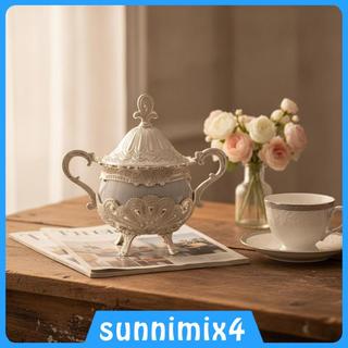 [Sunnimix4] Açucareiro De Cerâmica Com Tampa Abobadada E Colher Para Café , Chá , Armazenamento De Mesa Floral Vintage