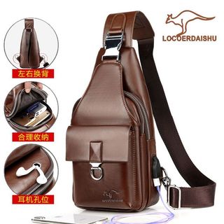 LOCOERDAISHU Company Produzido Bolsa de Peito Masculina Textura de Couro Genuíno Bolsa de Ombro Bolsa Mensageiro Casual 
