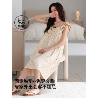 Daphne camisola feminina com almofada no peito verão puro algodão camisola pijamas simples solto pode usar fora de casa 