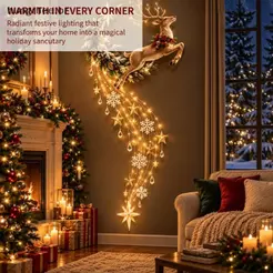 [UGR] Luz De Parede De Trilha Mágica De Natal-LED Brilhante Decoração Cena , Suspensa De Rena De Trenó De Papai Noel Par