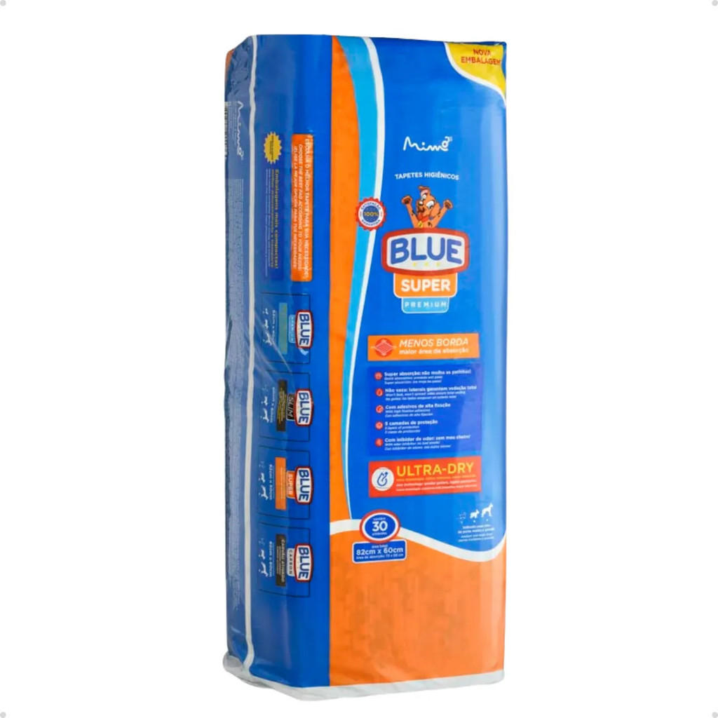 Tapete Higiênico para Cachorro Blue Super Ultra Dry Alta Absorção Grande 82x60cm 30 Unidades