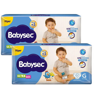 Kit Fralda Descartável Babysec UltraSec Hiper G 60 Unidades - 2 Unidades