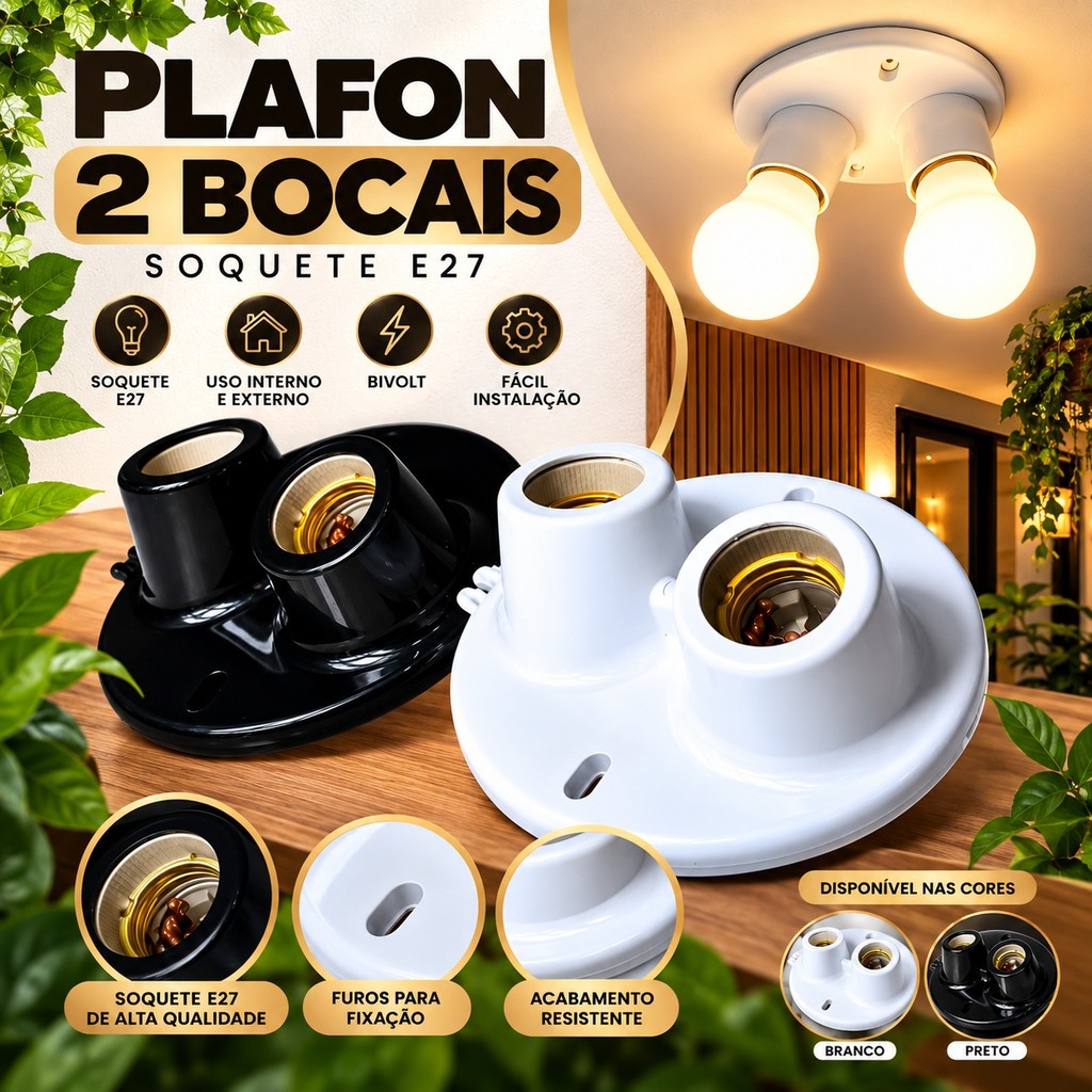 10 Luminárias Plafonier Plafon 2 Bocais E27 Duplo Para Teto Luminária Bivolt 110/220