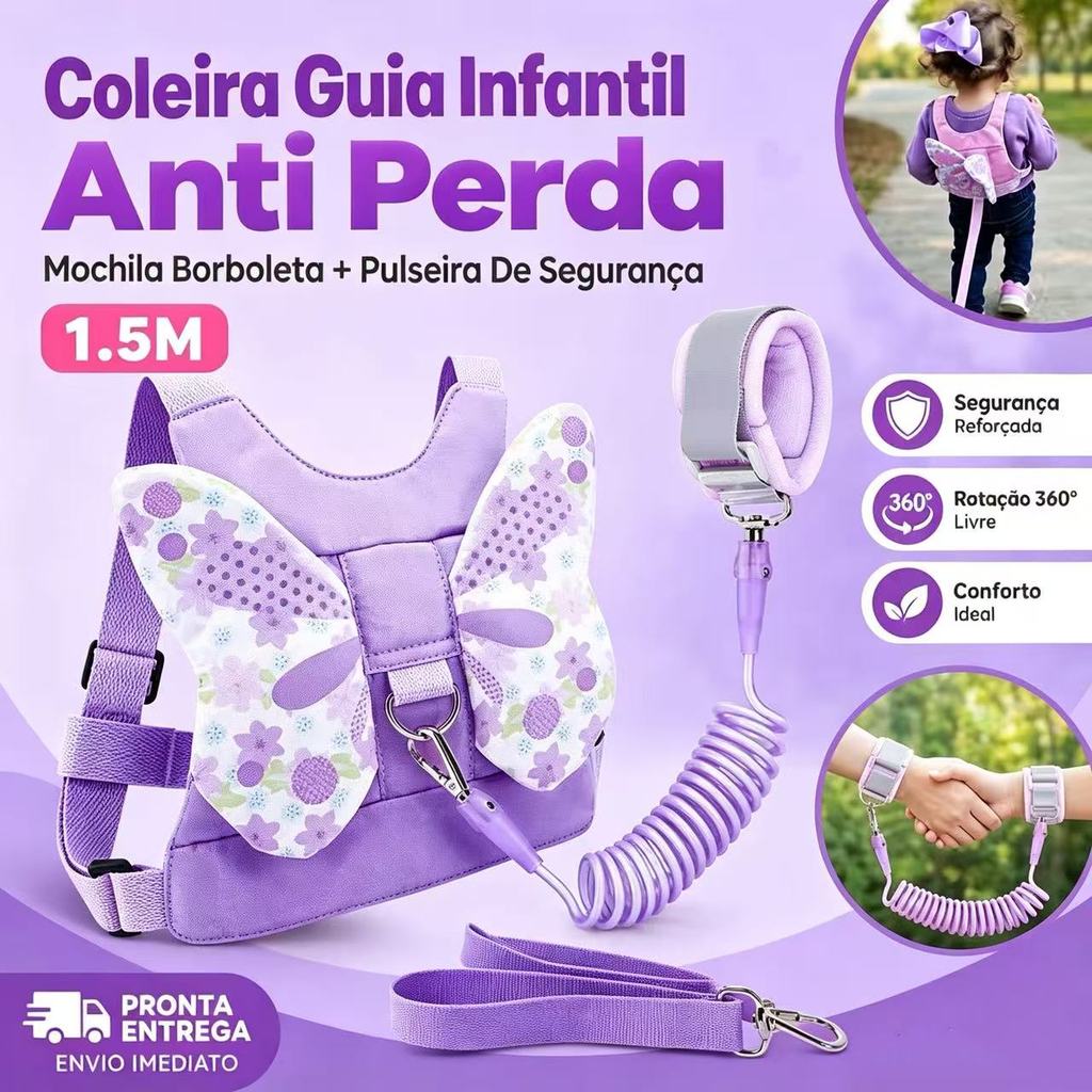 Toddler Arreios De Mochila Coleira Guia Mochila + Pulseira 2 Em1 C/cordão Anti-perda