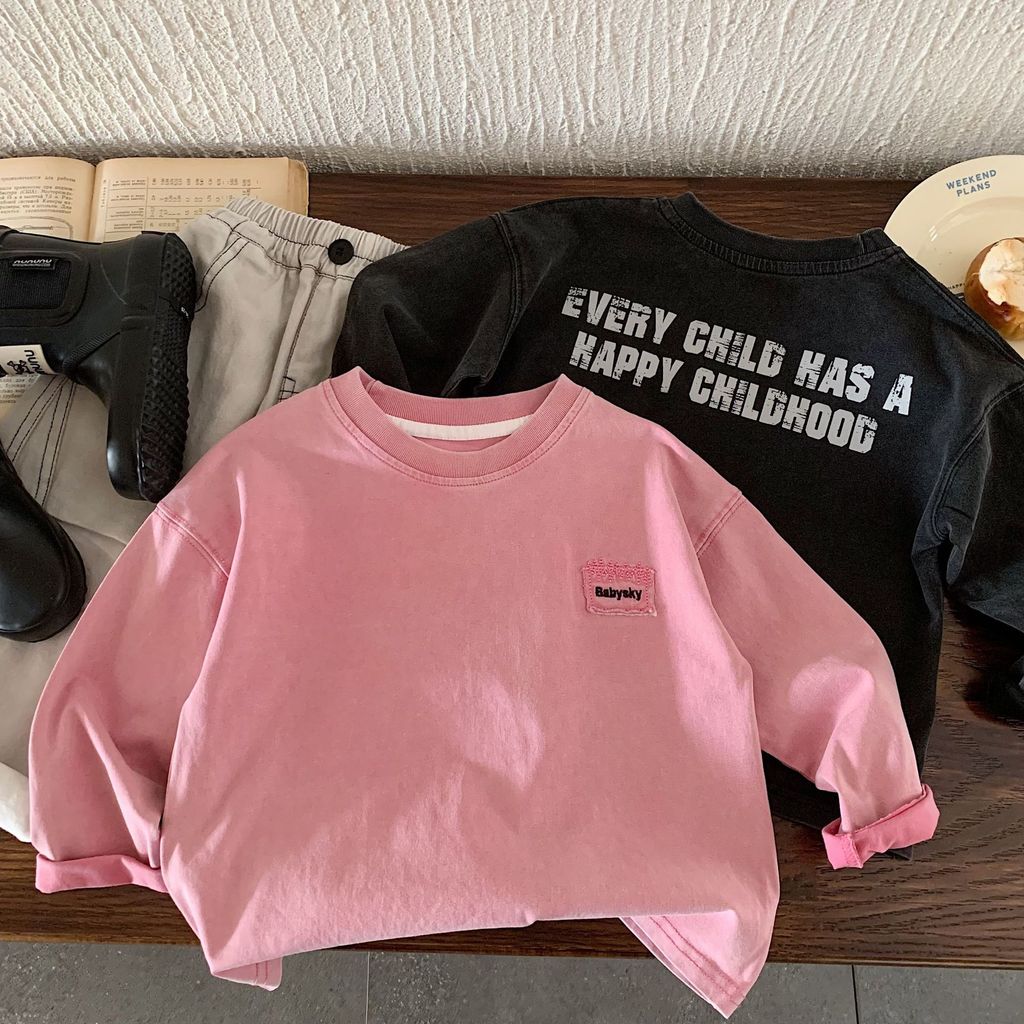 Meninos primavera outono puro algodão manga comprida camiseta 2025 novo estilo crianças versão coreana solta Retro camis