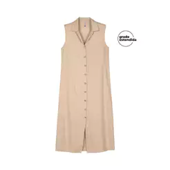 Vestido Midi Chemise Feminino Listrado Marialícia Bege