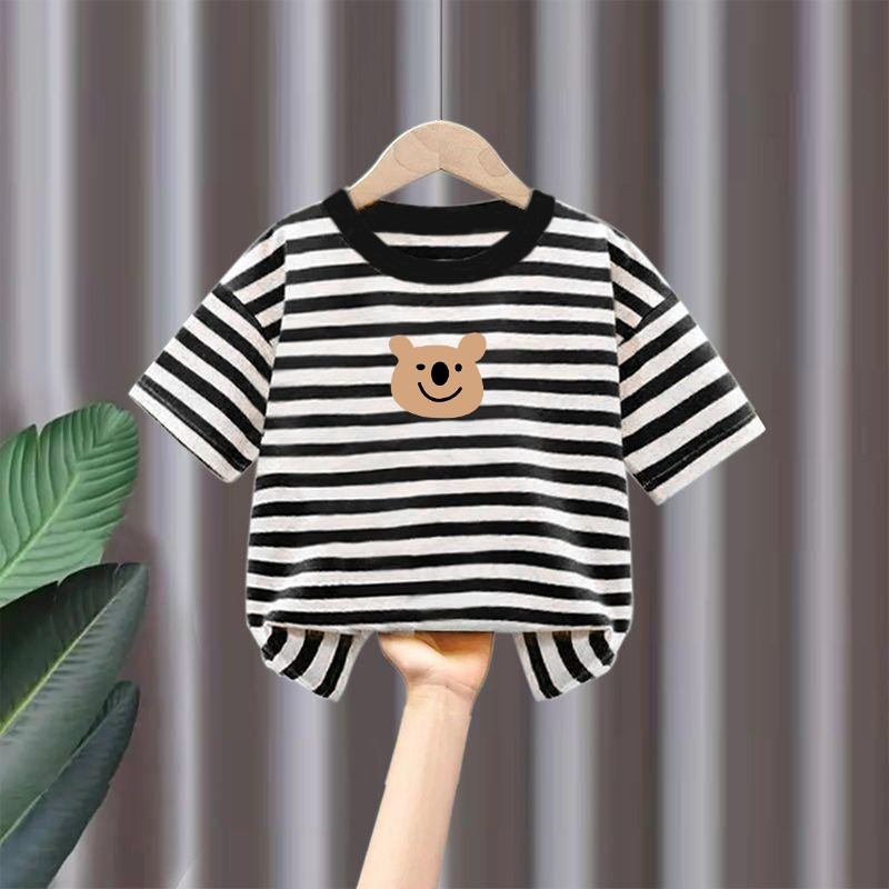 Crianças puro algodão de manga curta camiseta listrada verão novo estilo bebê bonito meninos meninas puro algodão topos 