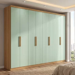 Guarda-Roupa Casal 8 Portas e 4 Gavetas 220 x 240cm Milan Yescasa Capuccino/Verde Menta Capuccino/Menta