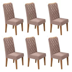 Kit com 6 Cadeiras para Sala de Jantar MDP/MDF Dyniz Rosa/Veludo Rosa