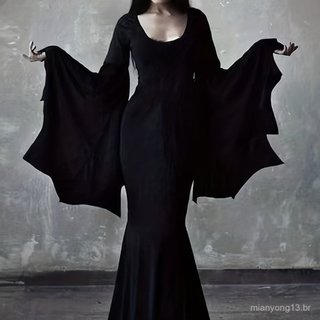Vestido Feminino Com Gola Redonda , De Festival De Volta Às Aulas , Manga Comprida Gótico Vintage Batwing 3/4 .
