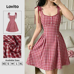 Lovito Vestido Feminino Casual Y2k Com Detalhes Contrastantes E Amarração Nas Costas Vermelho Para Primavera/verão DRB201P1D104