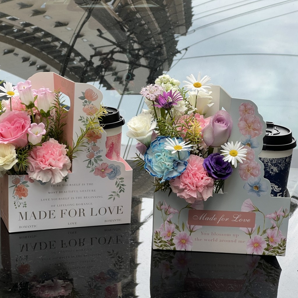 Leite chá portátil caixa de flores papel Kraft caixa de papel de café buquê artesanal loja de flores caixa de embalagem 