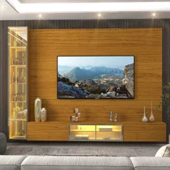 Estante para TV e Home Theater até 90 Polegadas 100% MDF com LED com Vidro Reflecta 255,2CMX217,6cm Luminare Yescasa