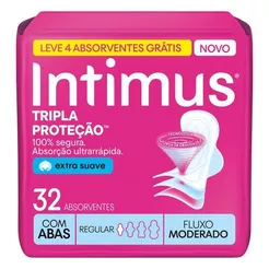 Absorvente Intimus Tripla Proteção Dia Suave Com Abas, Fluxo Moderado, 32 um