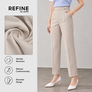 (Refine by Lovito) Calça Feminina Cor Damasco Cintura Média Afunilada Estrutura Assimétrica Resistente A Vincos Para Trabalho Escritório PTR43P1D113