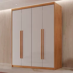 Guarda Roupa Solteiro 4 Portas 2 Gavetas MDF Veracruz Off White/Marromle Naturalle/Off White