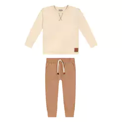 Conjunto Infantil Menino Bordado Gola Colorittá Bege