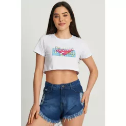 Cropped Feminino Logo Com Glitter Planet Girls Branco