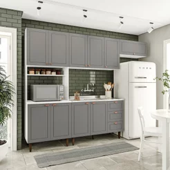 Cozinha Pérola com 4 Peças Paneleiro/Torre Quente Aéreo 3 Portas Balcão 120 e Basculante Yescasa Cinza/Branco