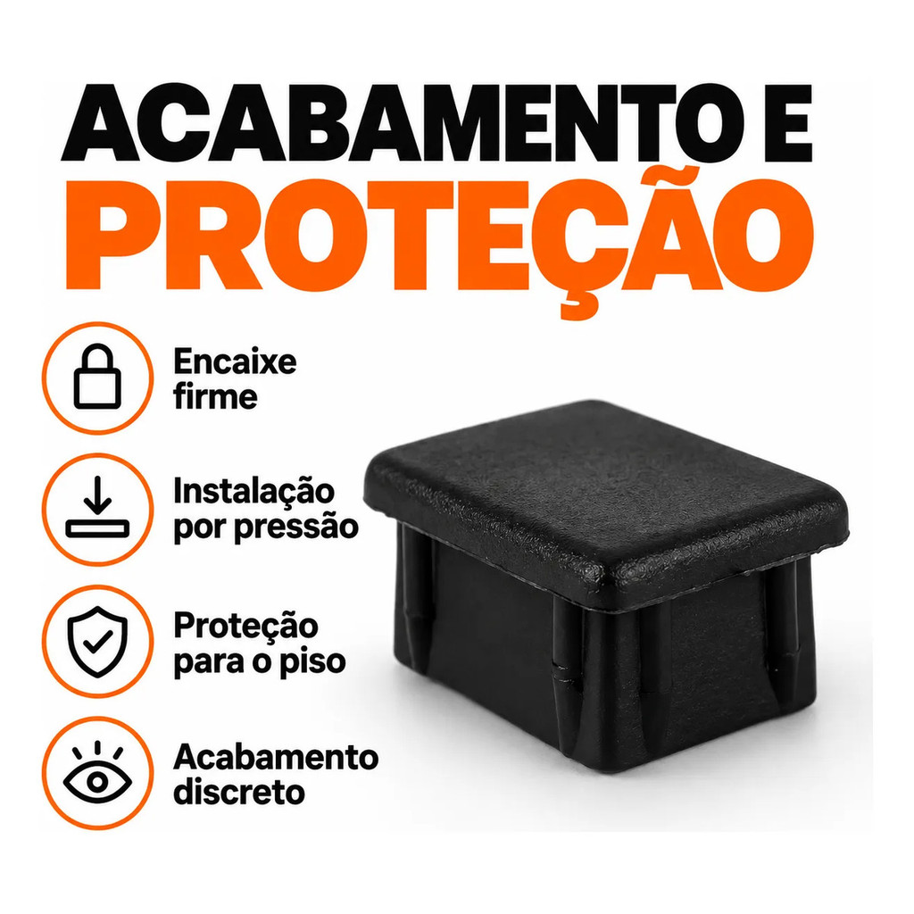 Kit 4 Ponteira 40x30mm Interna Tampa Móveis Tubos Metalon Preto — imagem 2 de 2