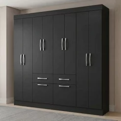 Guarda Roupa Casal 8 Portas 2 Gavetas 2 Basculante Rubi Yescasa Preto Preto