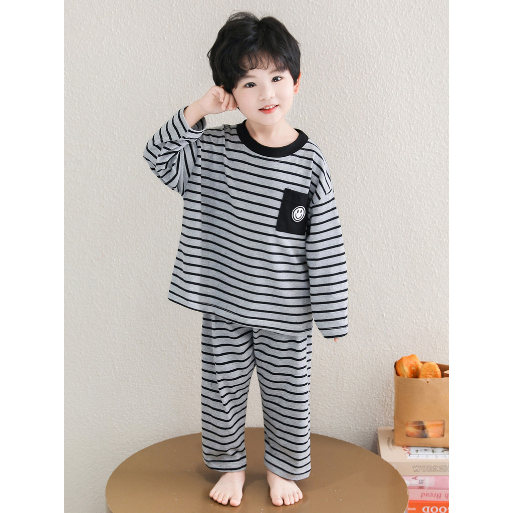 Meninos listrado pijamas primavera outono manga comprida puro algodão Loungewear versão coreana crianças solto pulôver a