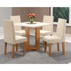 Conjunto Sala de Jantar Chiara Quadrada com 4 Cadeiras Vênus Bege/Mel Mel/Blonde/Bege