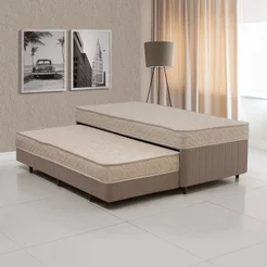 Cama Box Conjugada Solteiro 88CMX58CMX188CM com Auxiliar Sensor Yescasa Marrom Bege/Chocolate Bege/Marrom Chocolate