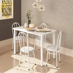 Conjunto Sala de Jantar Mesa Tampo MDP Roma 900 4 Cadeiras Tubulares Estofadas Branco