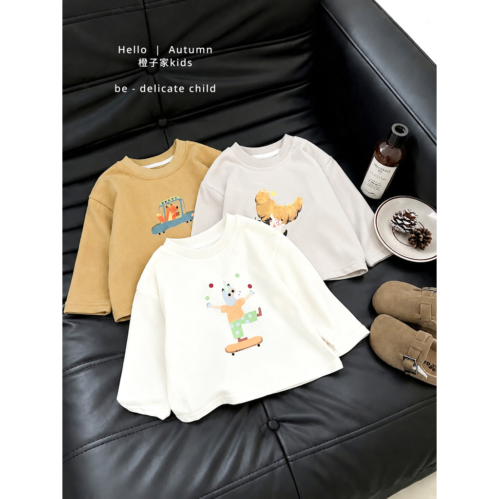 Meninos primavera outono versão coreana dos desenhos animados impresso manga comprida camiseta crianças bonito All-Match