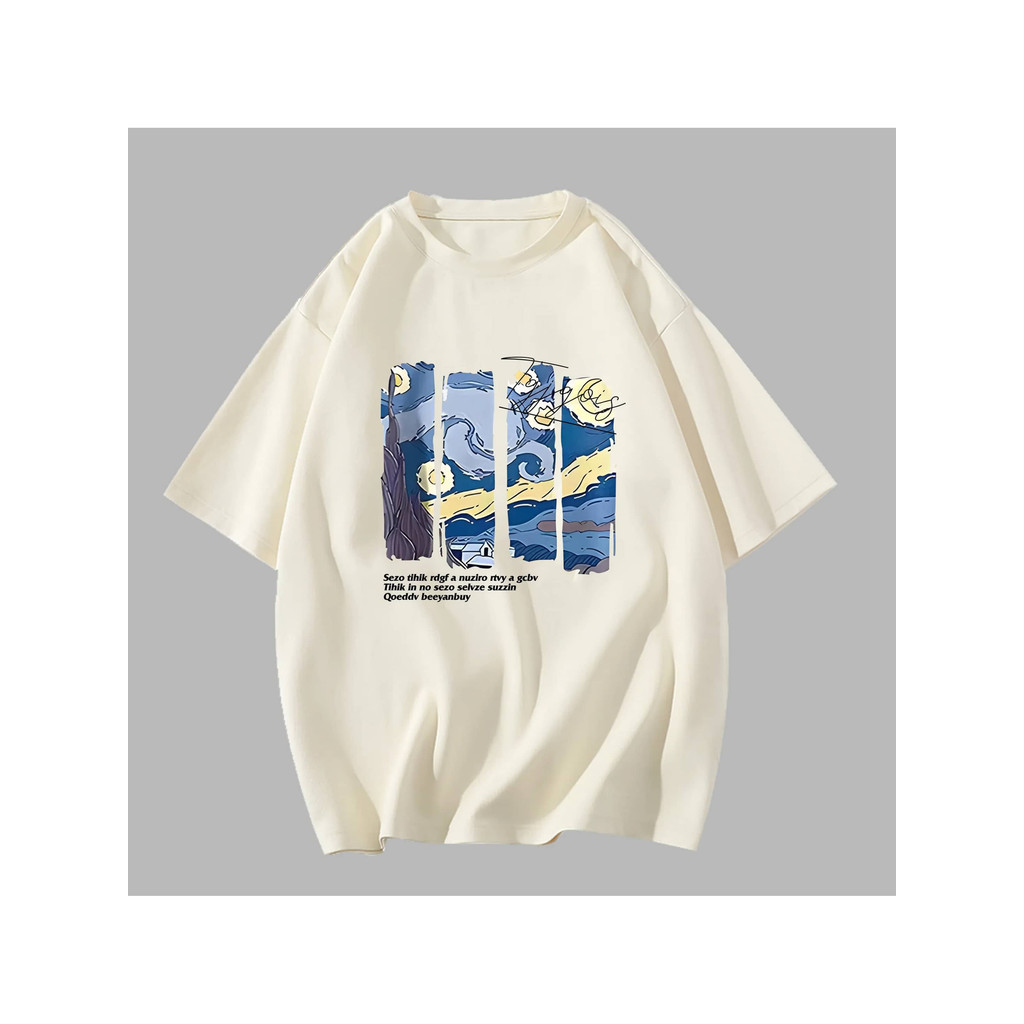 [Camiseta Premium em Algodão Puro]GXG Camiseta Unissex Noite Estrelada Unisex Camiseta masculina estampada de meia manga
