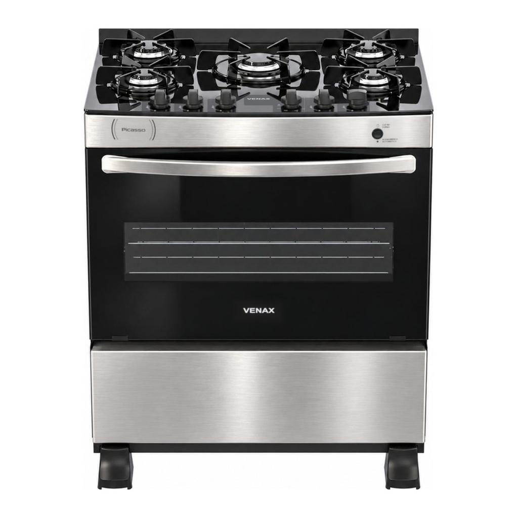 Fogao 5 Bocas Venax Picasso Vitreo Inox Gas Glp