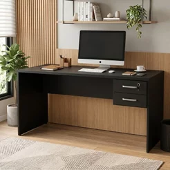 Mesa de Escritório Escrivaninha com Gaveta 2 Gavetas 140cm Preto Prata Preto