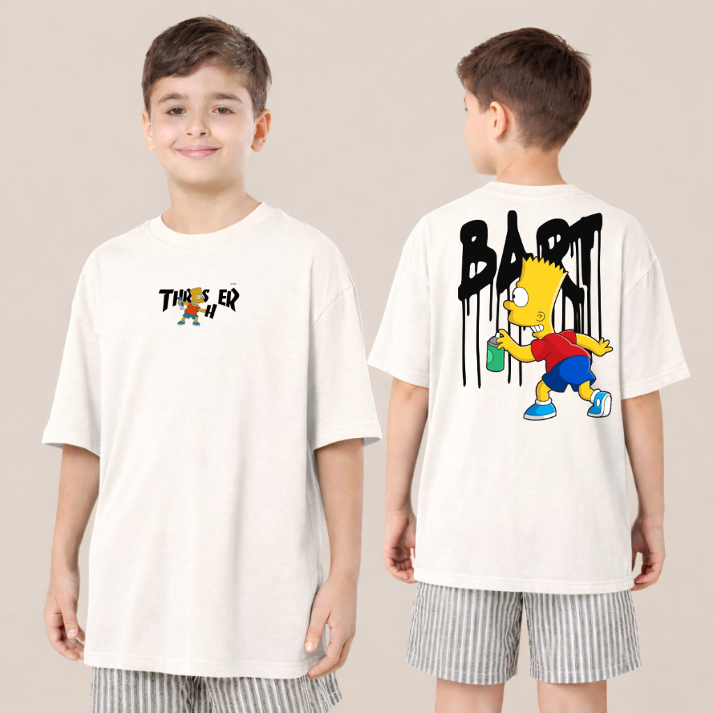 Camiseta Infantil Bart Grafitti Camisa 100% Algodão Personagem Amarelo Blusa Streetwear Estilo de Rua 2 ao 16