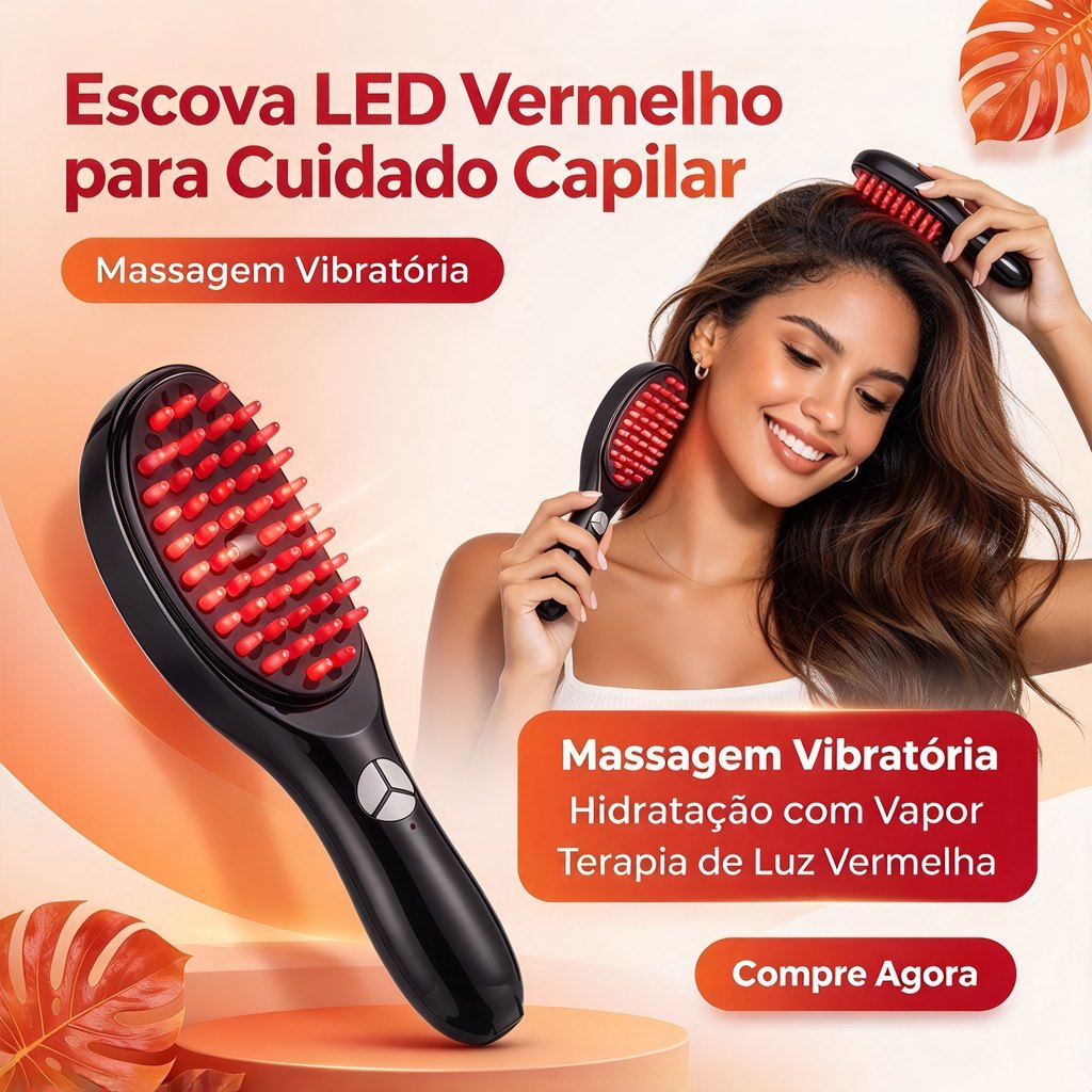 Escova Massageadora Capilar 4 em 1 com Laser, Tratamento Antiqueda e Cuidado do Couro Cabeludo