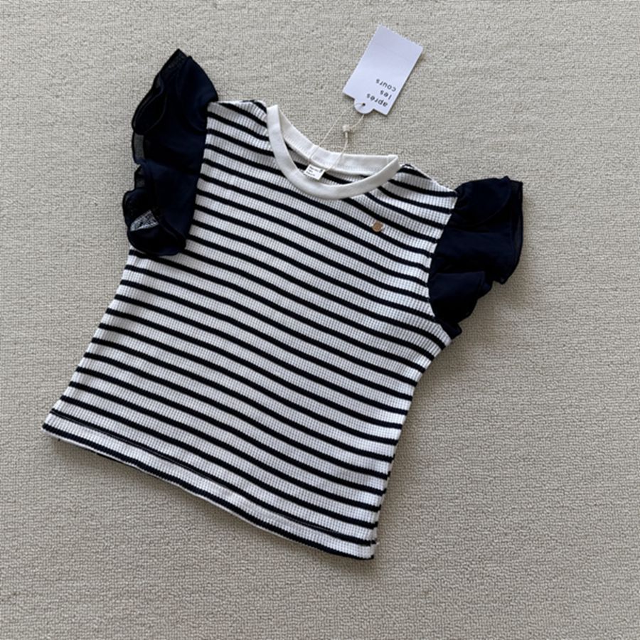 90-130 tamanho comércio exterior pedido japonês meninas crianças listrado pequena manga voadora camiseta de manga curta