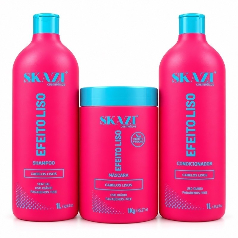 Kit Shampoo Condicionador E Mascara Skazi Cabelos Lisos 1L