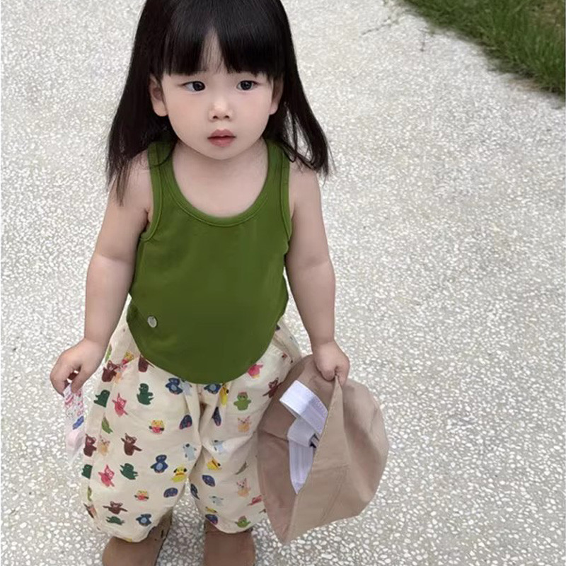 Crianças verão fino terno de duas peças novo estilo meninos meninas diversão dos desenhos animados impressão completa ca