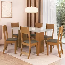 Conjunto Sala de Jantar Mesa Tampo de Madeira Fidelitá Siena Com 6 Cadeiras Freijó/Off-White/Cacau