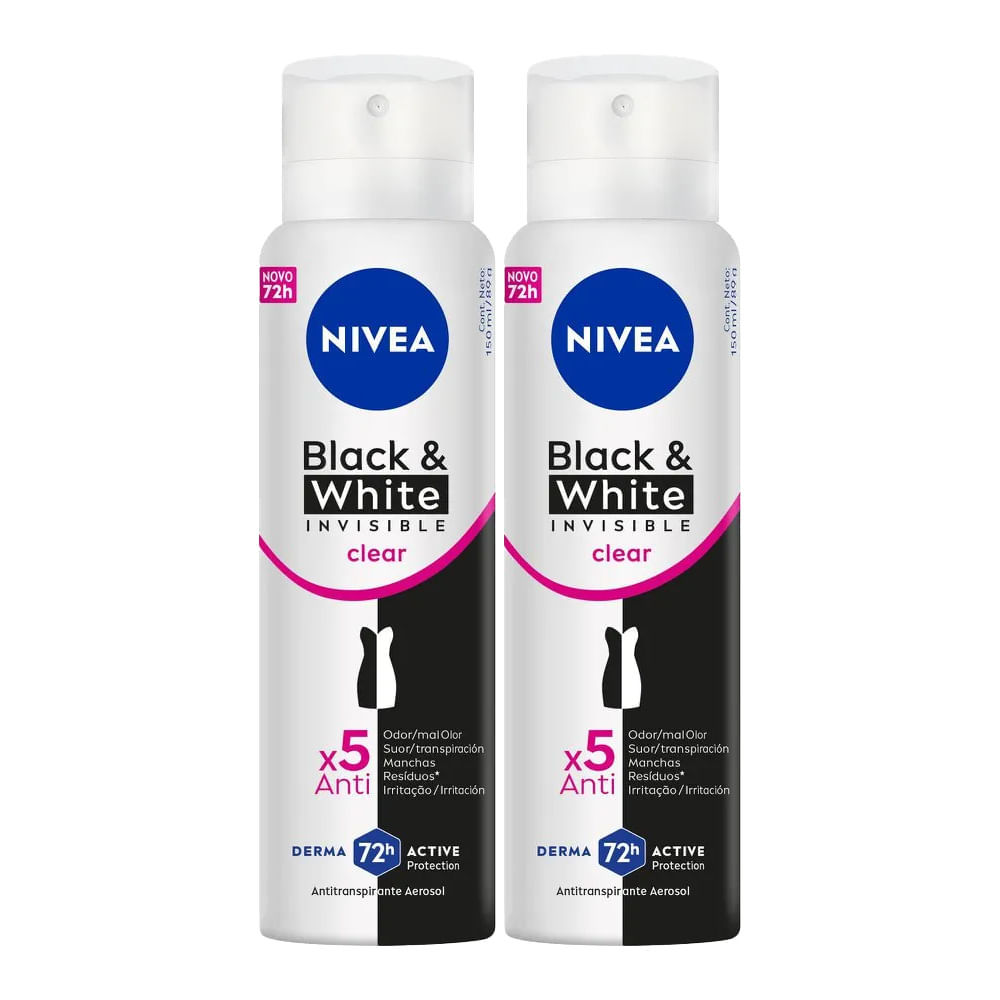 Kit Desodorante Aerosol Nivea Invisible Black & White Clear 150ml - 2 unidades