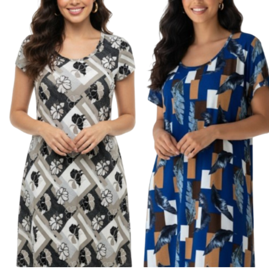 Vestido Feminino Malha Fria Liganet Estampa Sortidas em Oferta na Shopee